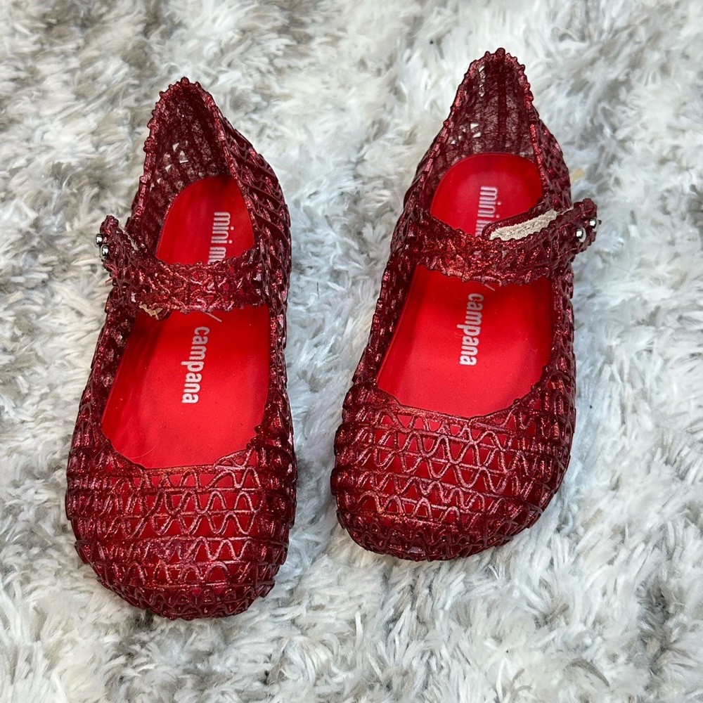 Mini Melissa Campana Kids Glittery Red Dress Shoes